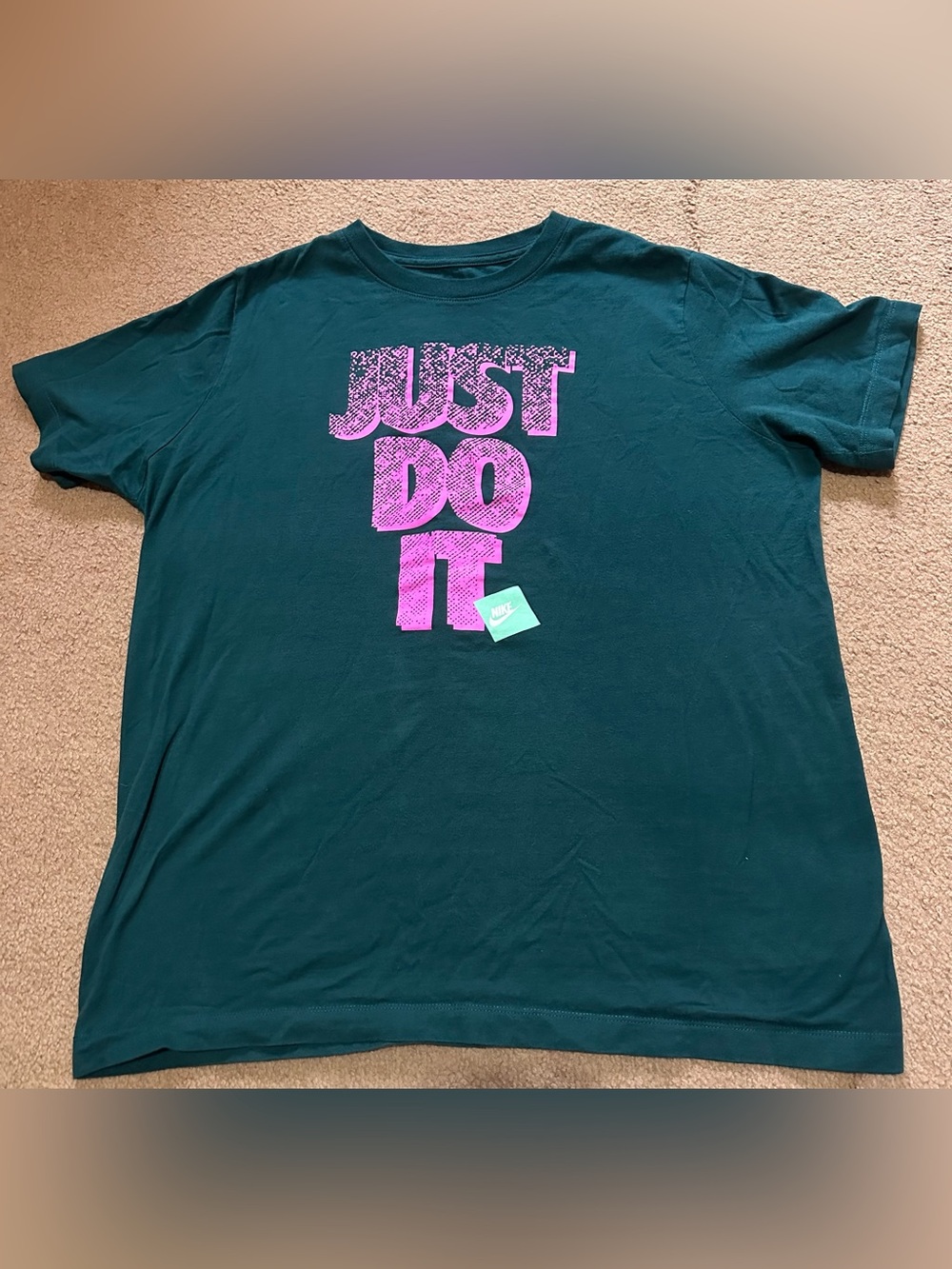 Boys Nike Teal T-Shirt with Pink "Just Do It" Graphic